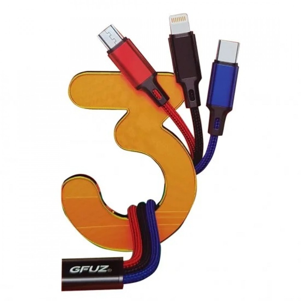 Gfuz 3in1 Şarj & Data Aktarım Kablosu Lightning / Type C / Micro USB