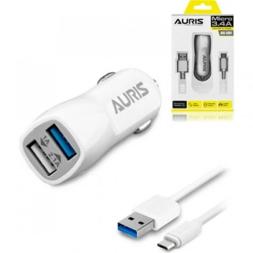 3.4A Akım Korumalı Micro Usb Araç Şarj Aleti (Auris CR-01)